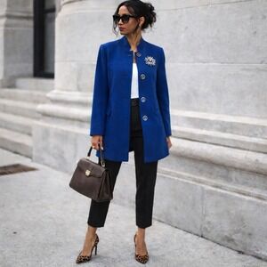 Chico's Capri Blue Long Line Button Up Power‎ Jacket Coat (Chico 0)